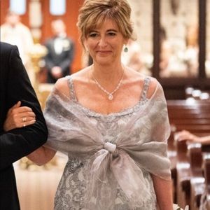 Silver evening wrap. Sheer. Shimmery